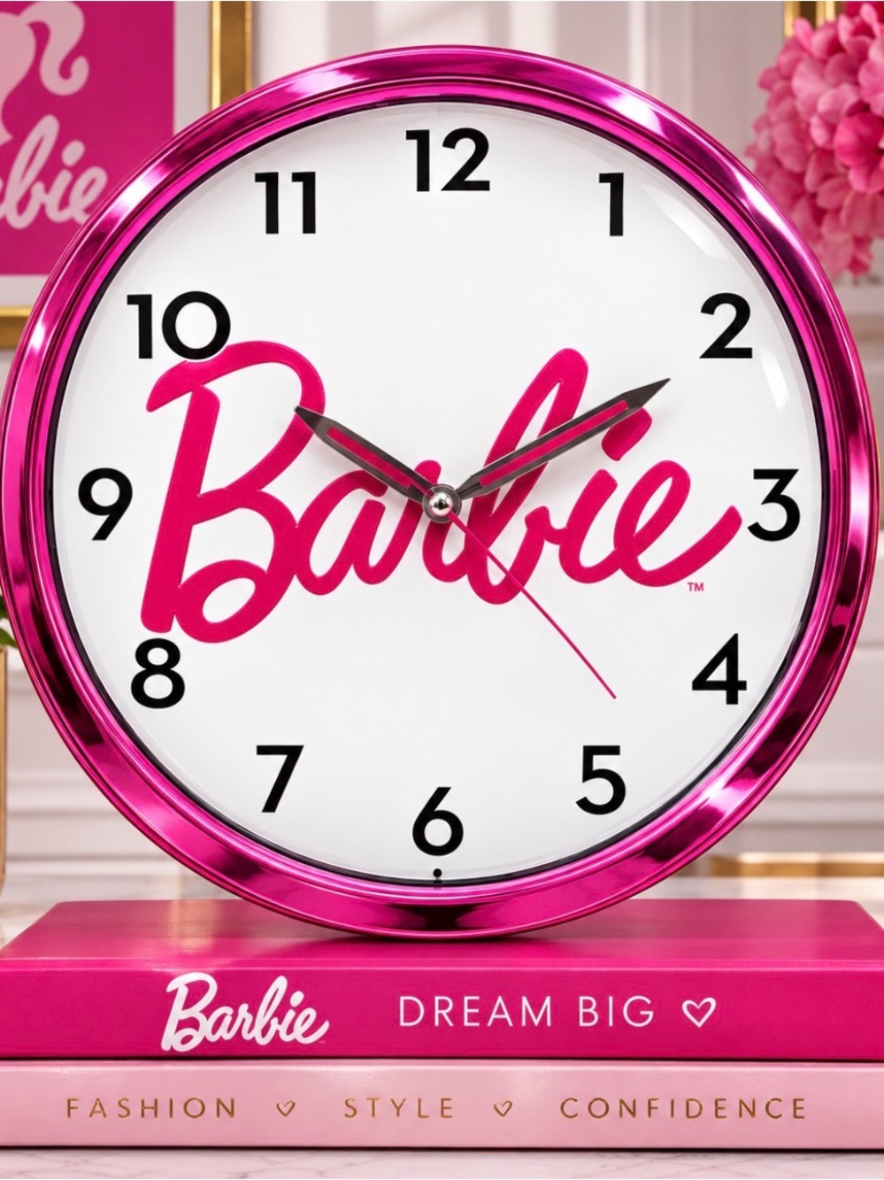 Barbie Wall Clock – Metallic Pink Accent Frame | Mattel | Decorative Wall Clock